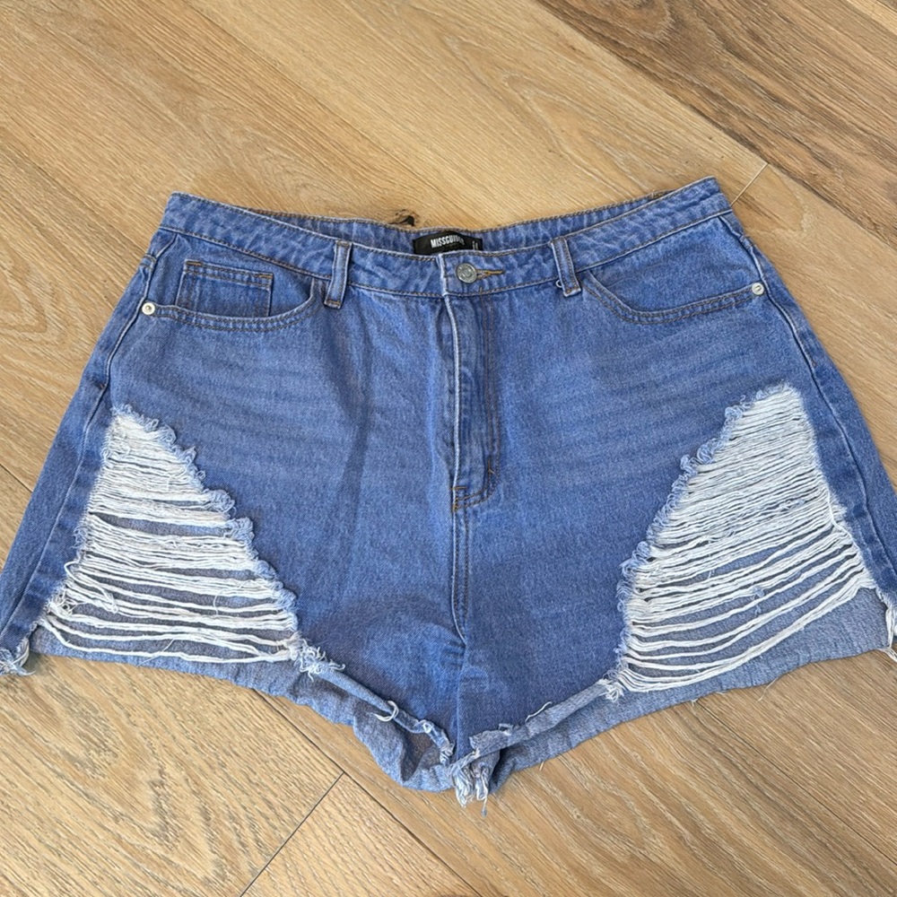 Missguided Distressed High Rise Denim Shorts